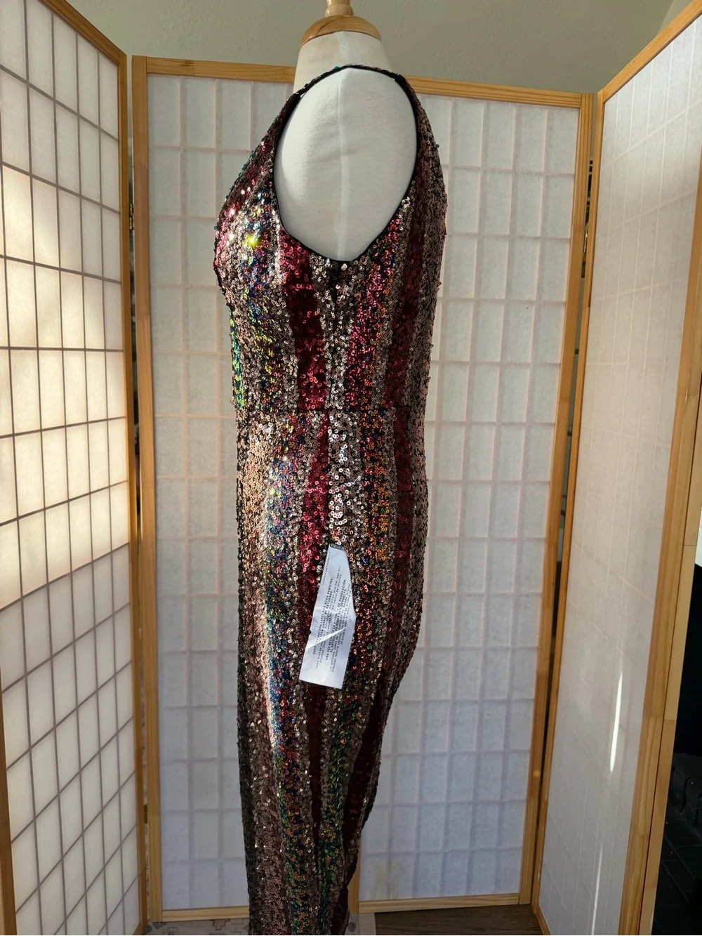 Dress the Population Strappy Rainbow Stripe Sequined Jumpsuit with V-Neck - Picture 4 of 6